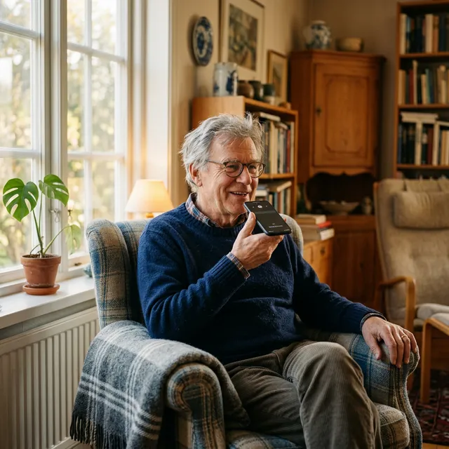 En man berättar sin historia med röstinspelning
